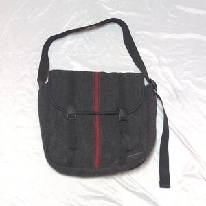 Woolrich Charcoal Grey Boiled Wool Buckled Gorpcore Unisex Messenger Bag
